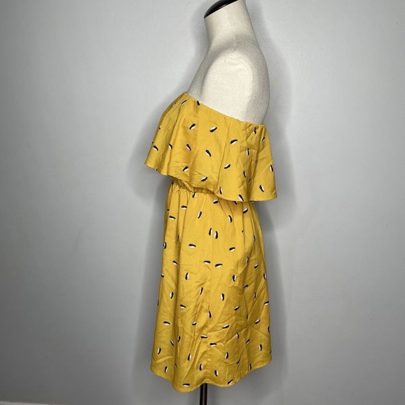 Everly Sleeveless Mini Dress Womens Small Yellow Penguin Print Flowy Tiered - Picture 3 of 15